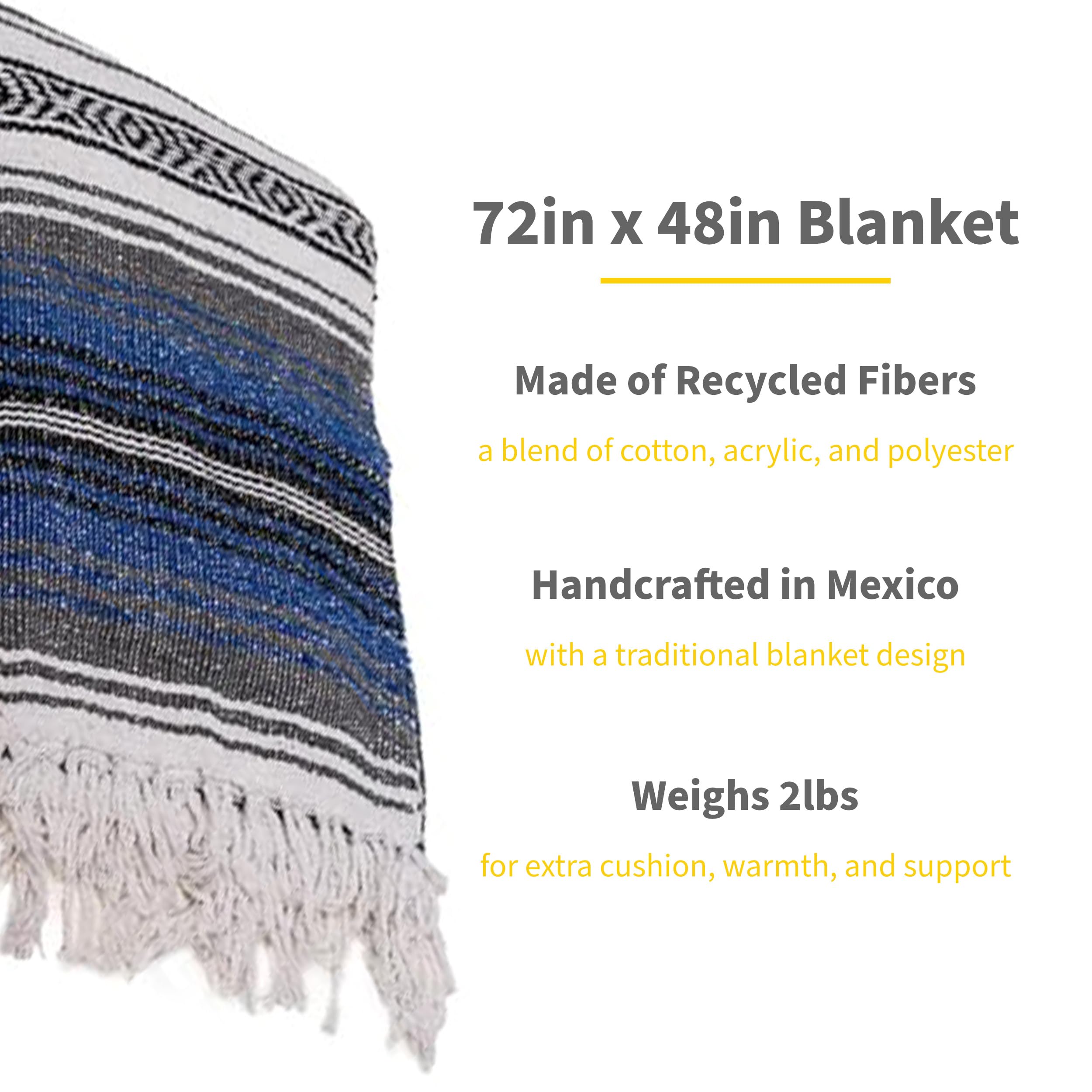 Sunshine Yoga Mexican Authentic Falsa Blanket, 10 Pack, 72 X 48 Inches, Breathable, Heavy Weight, Acrylic, Cotton, Polyester Ble