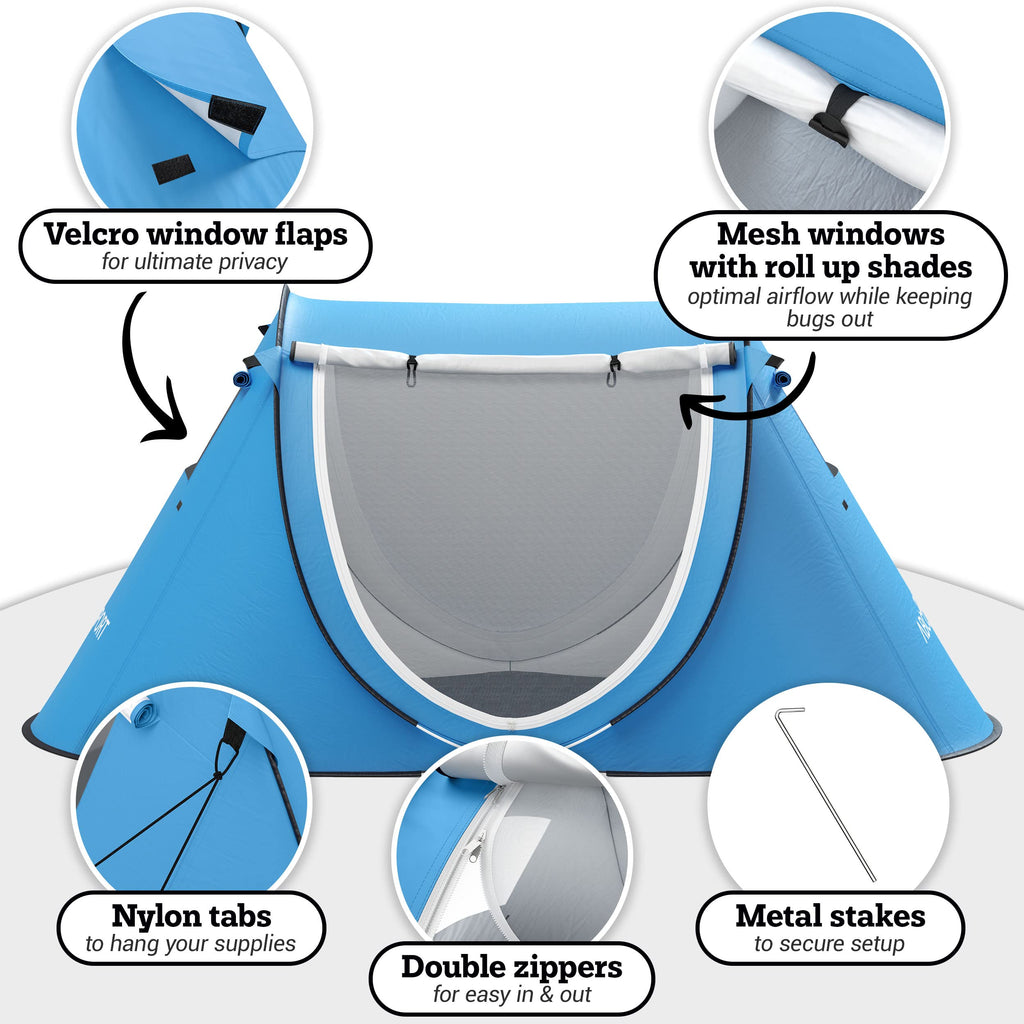 Abco Tech 2-Person Sky Blue Pop Up Portable Cabana Tent - 2 Doors, Water-Resistant, Uv Protection, Carrying Bag