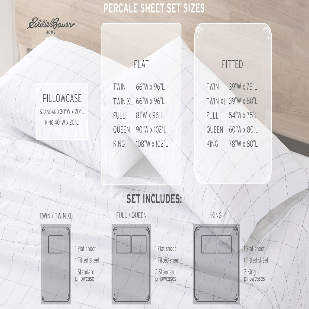 Eddie Bauer - Ushsa01104473 Home  Labrador Fields Collection  100 Cotton Percale Sheet Set, 4-Piece Bedding Set, Cool Crisp And
