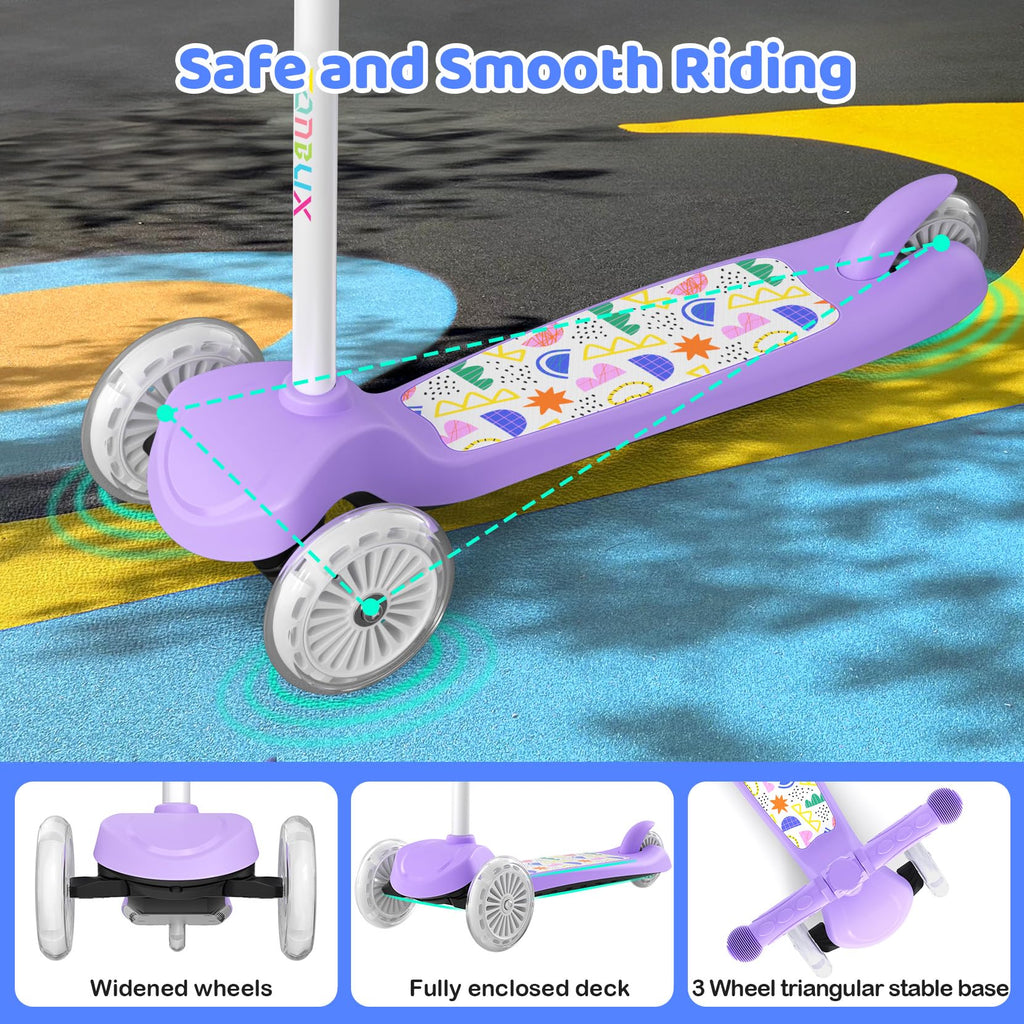 TONBUX Kids Scooter for Ages 3-8, Toddler Scooter with Light-Up Deck and Wheels, Adjustable 4-Level Height 3-Wheel Scooters for
