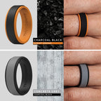 Thunderfit Silicone Wedding Rings For Men, 2 Layers Step Edge - 10Mm Width - 2.3Mm Thick (Black Grey, Black Orange, Black Olive