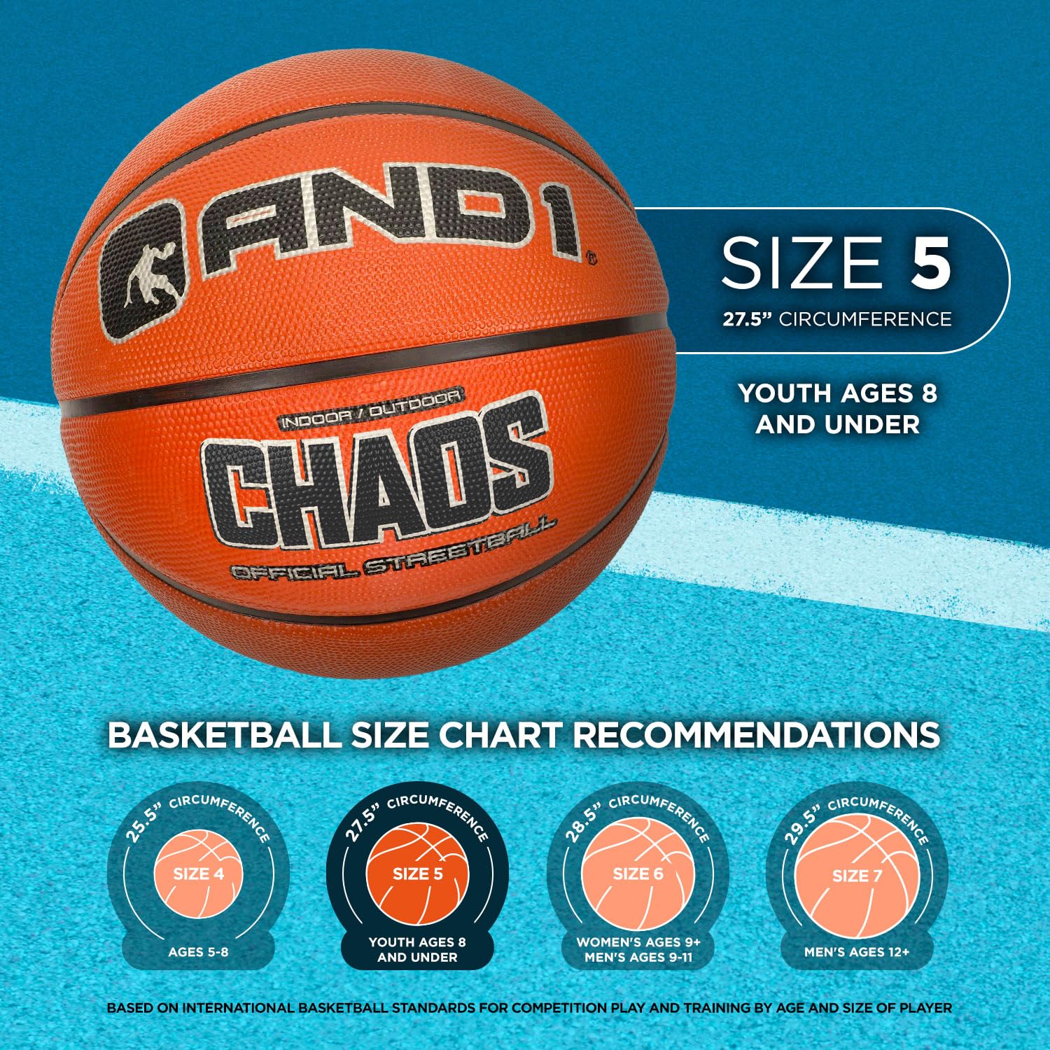 AND1 Fantom Graffiti Rubber Basketball Game Ready, 27.5 Inches, Youth Size 5, Made for Indoor and Outdoor, Sold Deflated (Pump N