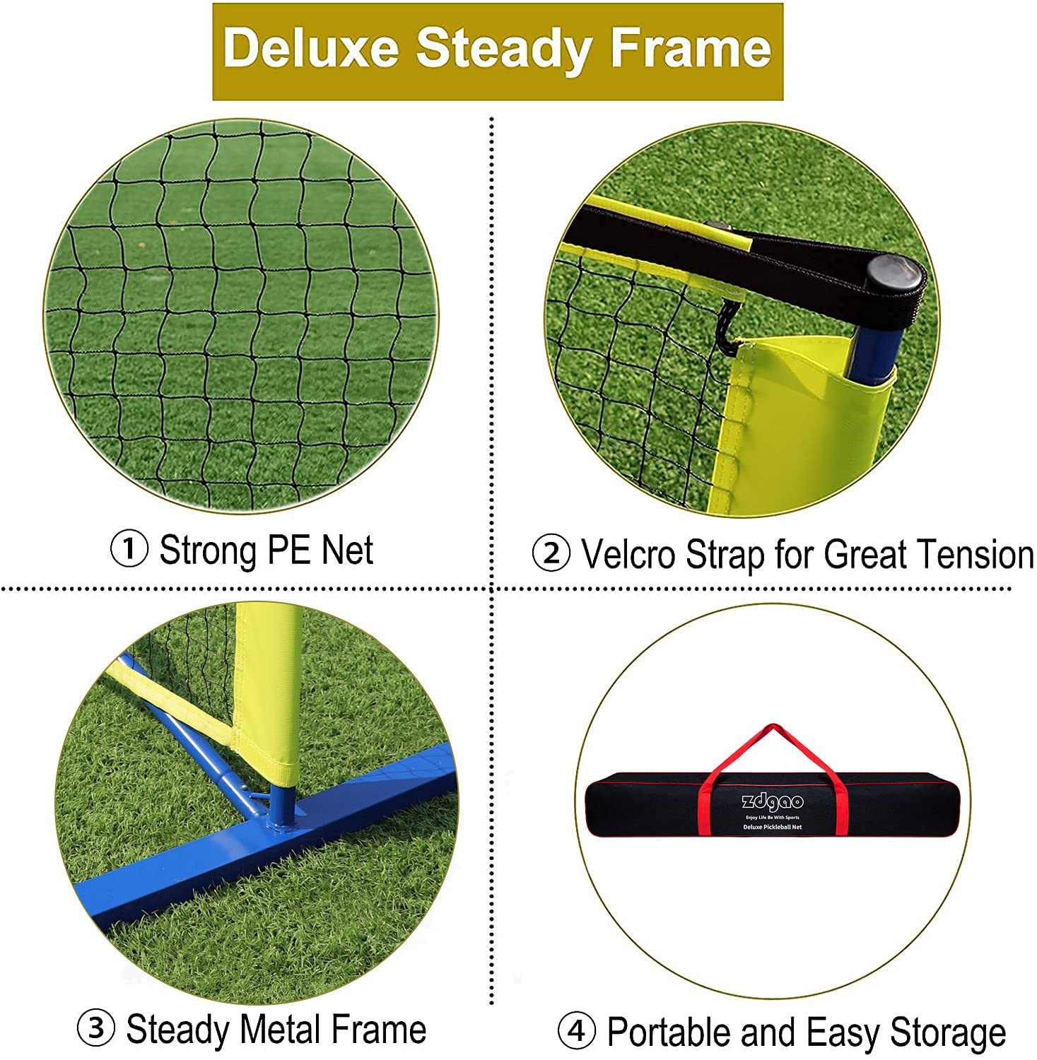 Zdgao Pickleball Set With Net - 22 Ft Pickleball Nets Portable Outdoor Regulation Size, With 4 Pickleball Paddles And 2 Outdoor