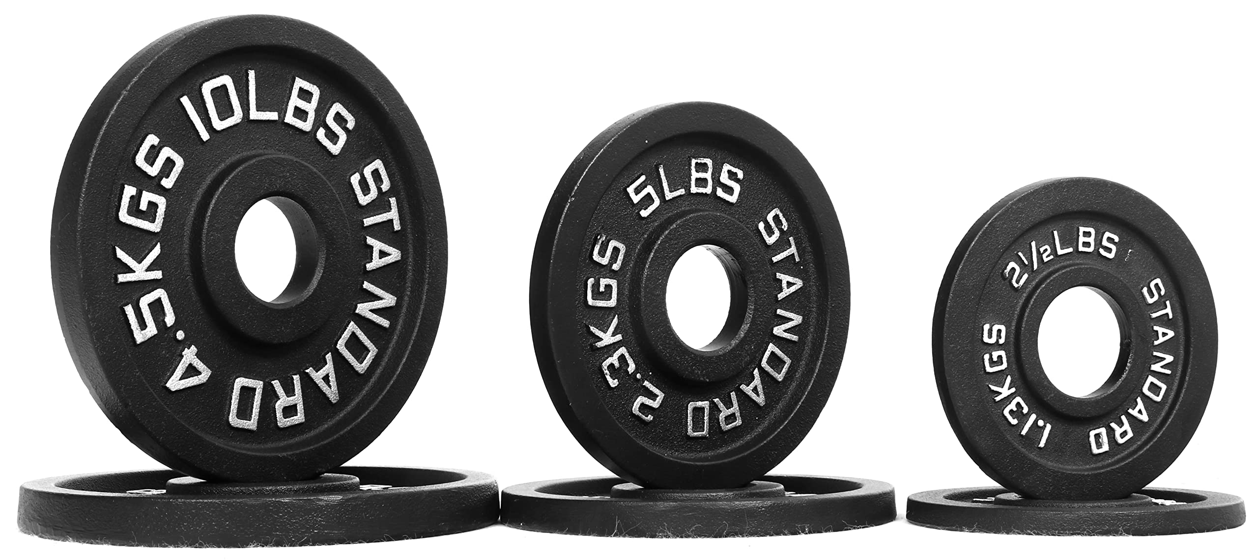 Signature Fitness Olympic 2-Inch Cast Iron Plate Weight Plate for Strength Training and Weightlifting, Style #1, 35LB Set