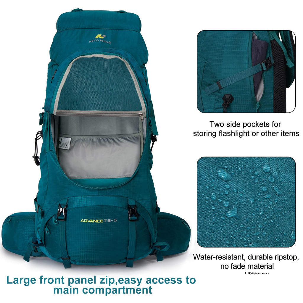 N Nevo Rhino Internal Frame Hiking Backpack 4050606580L, Mountain Climbing Camping Backpack Daypack Waterproof Rain Cover