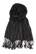 Achillea Large Soft Silky Pashmina Shawl Wrap Scarf In Solid Colors (Black)