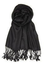 Achillea Large Soft Silky Pashmina Shawl Wrap Scarf In Solid Colors (Black)
