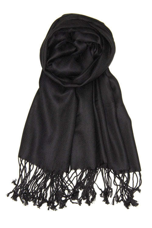 Achillea Large Soft Silky Pashmina Shawl Wrap Scarf In Solid Colors (Black)
