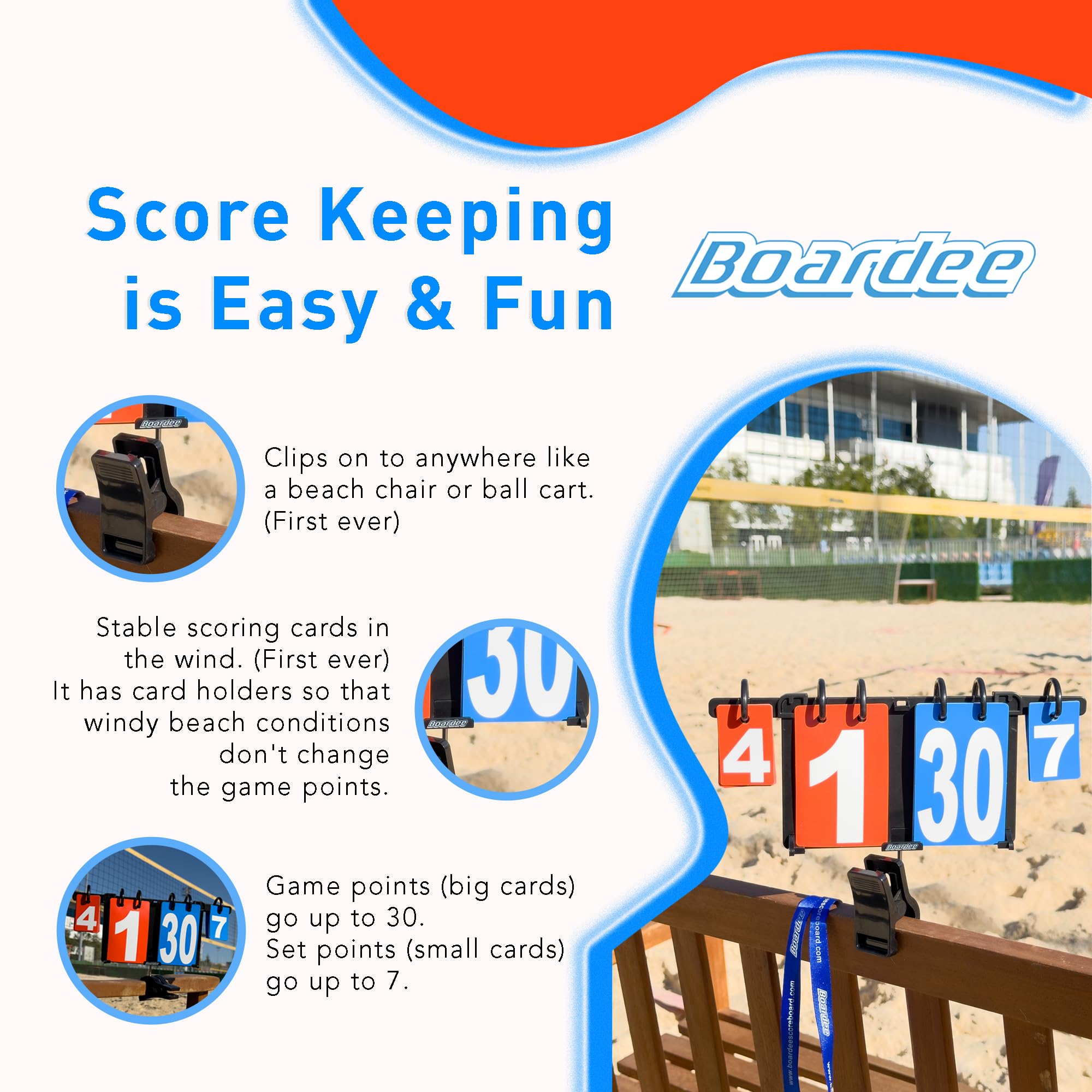 Boardee Portable Scoreboard - Attachable/Hangable/Table Top Cornhole Score Keeper Scoreboard For Volleyball/Beach Volleyball/Cor