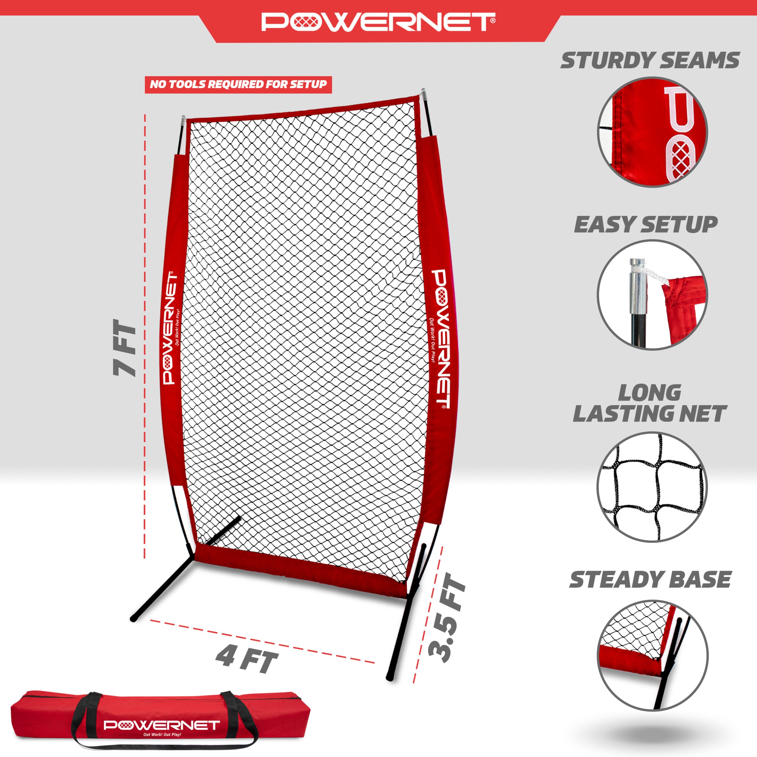Powernet I-Screen With Frame And Carry Bag (Red)  Portable Baseball Pitcher Protection At Batting Practice  Instant Player And C