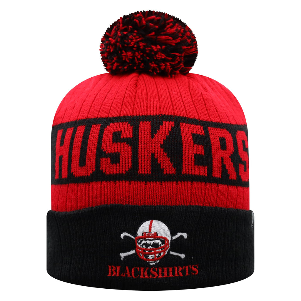 Top Of The World Ncaa Arctic Striped Cuffed Knit Pom Beanie Hat (Nebraska Cornhuskers/Blackshirts, One Size Fits Most)