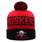 Top Of The World Ncaa Arctic Striped Cuffed Knit Pom Beanie Hat (Nebraska Cornhuskers/Blackshirts, One Size Fits Most)