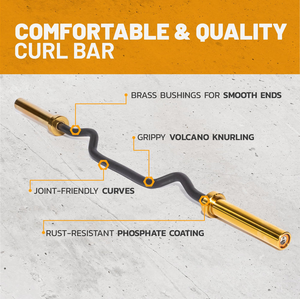 Bells Of Steel 47-In Industrial Ez Bicep Curl Bar - Commercial And Home Gym - Barbell Curl Bar With Titanium-Plated Sleeves And