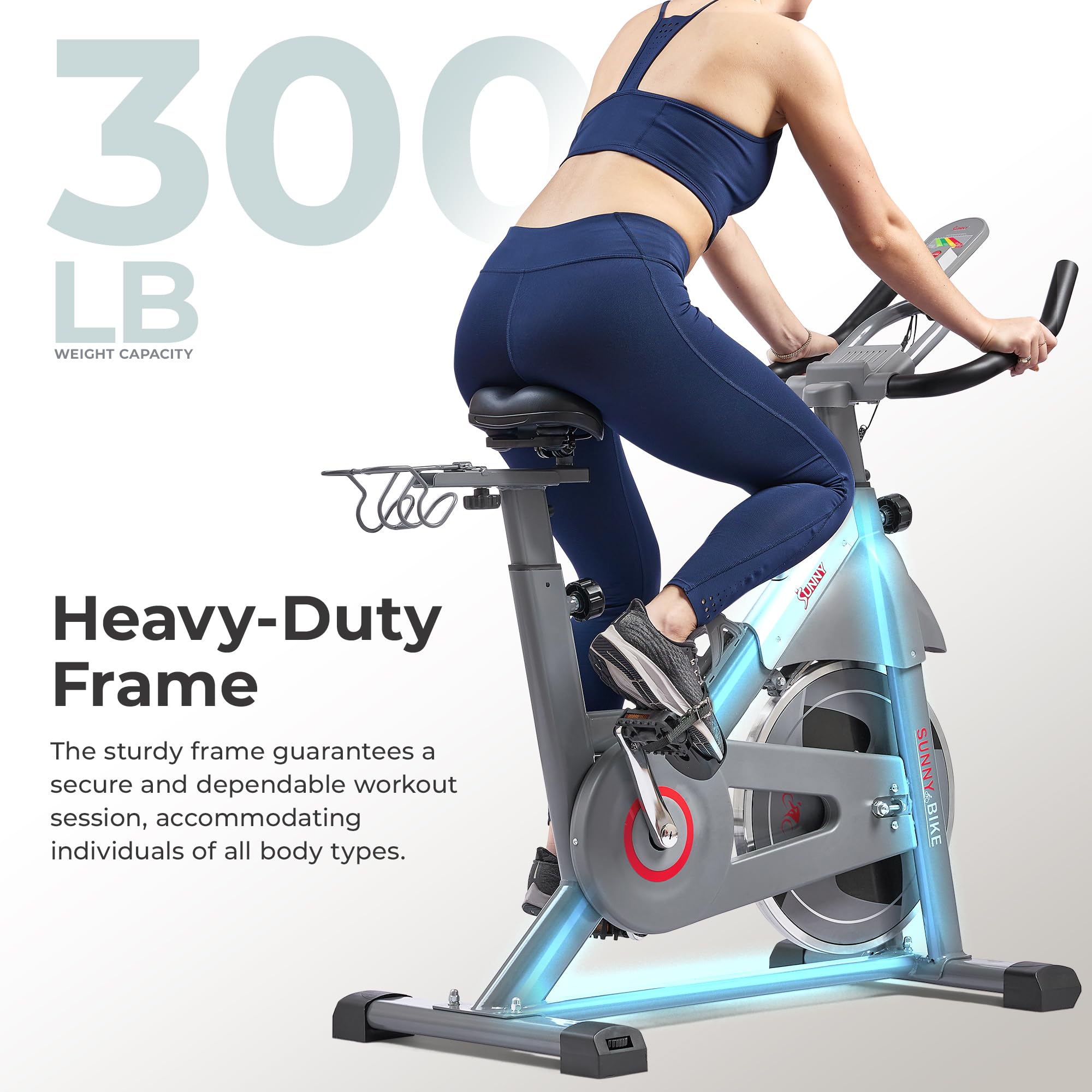 Sunny Health & Fitness Smart Indoor Cycling Magnetic Resistance Exercise Bike, Cardio Workout for Home, Pulse Sensor, with Dumbb