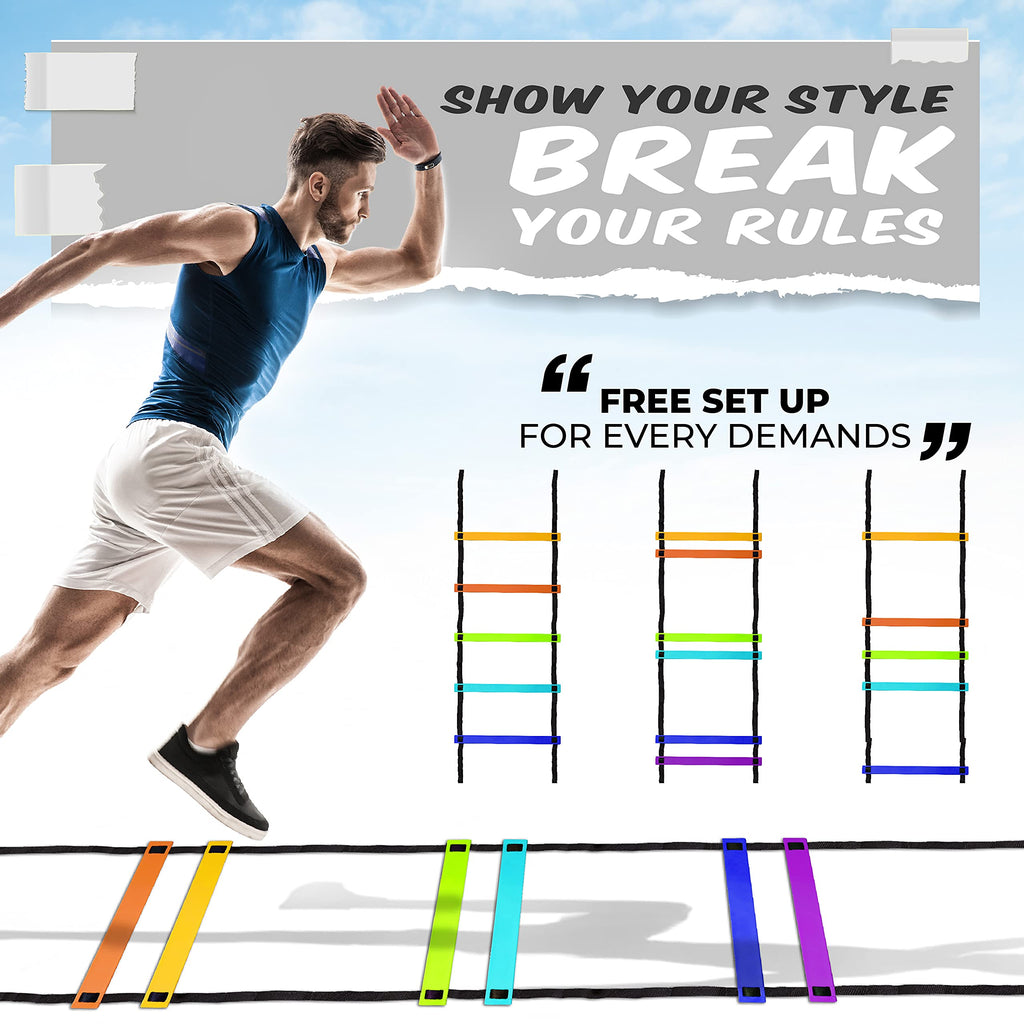 Yes4All Agility Ladder Speed Training Equipment - Speed Ladder For Kids And Adults With Carry Bag - 12 Rungs, Rainbow