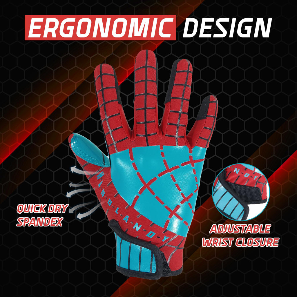 AIGEVTURE Youth Football Gloves Kid Receiver Gloves Boys Girls Unmatched Grip Great Gift (Sky Blue and Red, Youth XS)