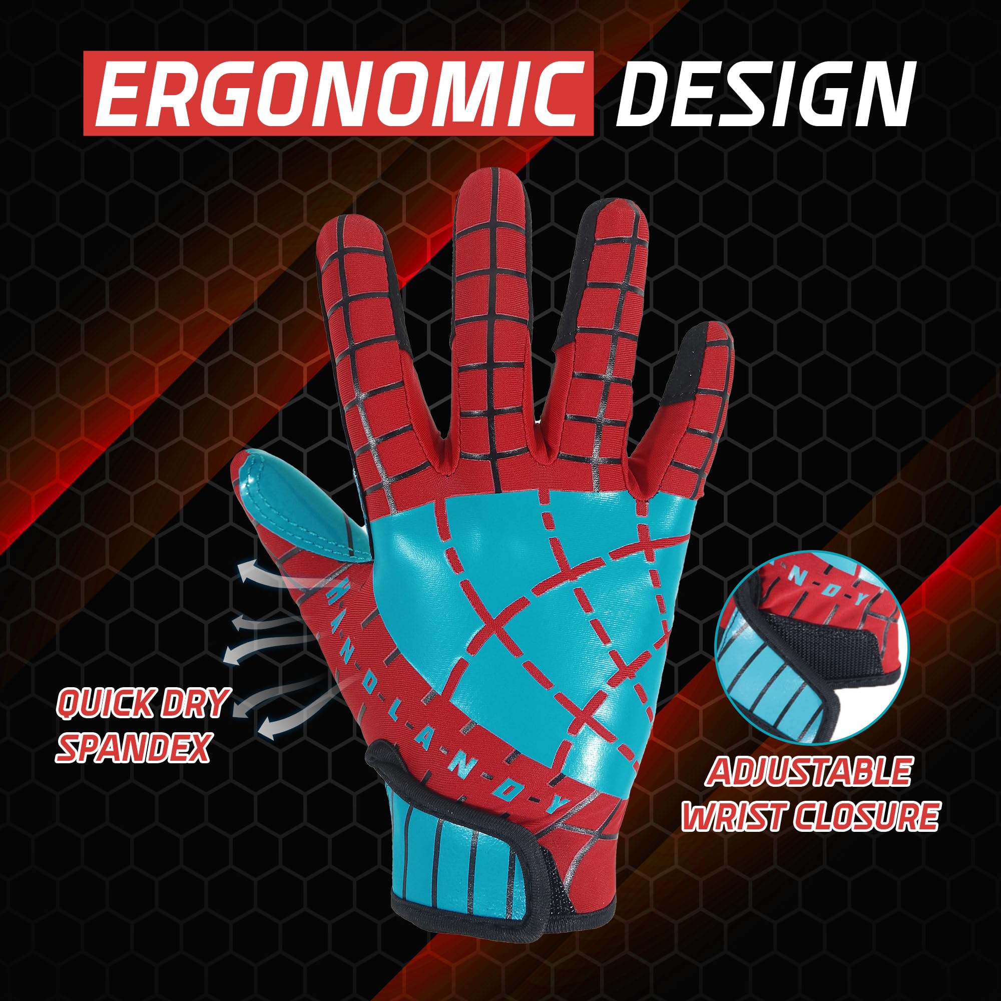 AIGEVTURE Youth Football Gloves Kid Receiver Gloves Boys Girls Unmatched Grip Great Gift (Sky Blue and Red, Youth XS)