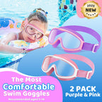 Vvinca Kids Goggles With Comfort Fabric Strap, Kids Swim Goggles Wide View Anti-Fog/Uv No Leaking Swimming Goggles For 3-14