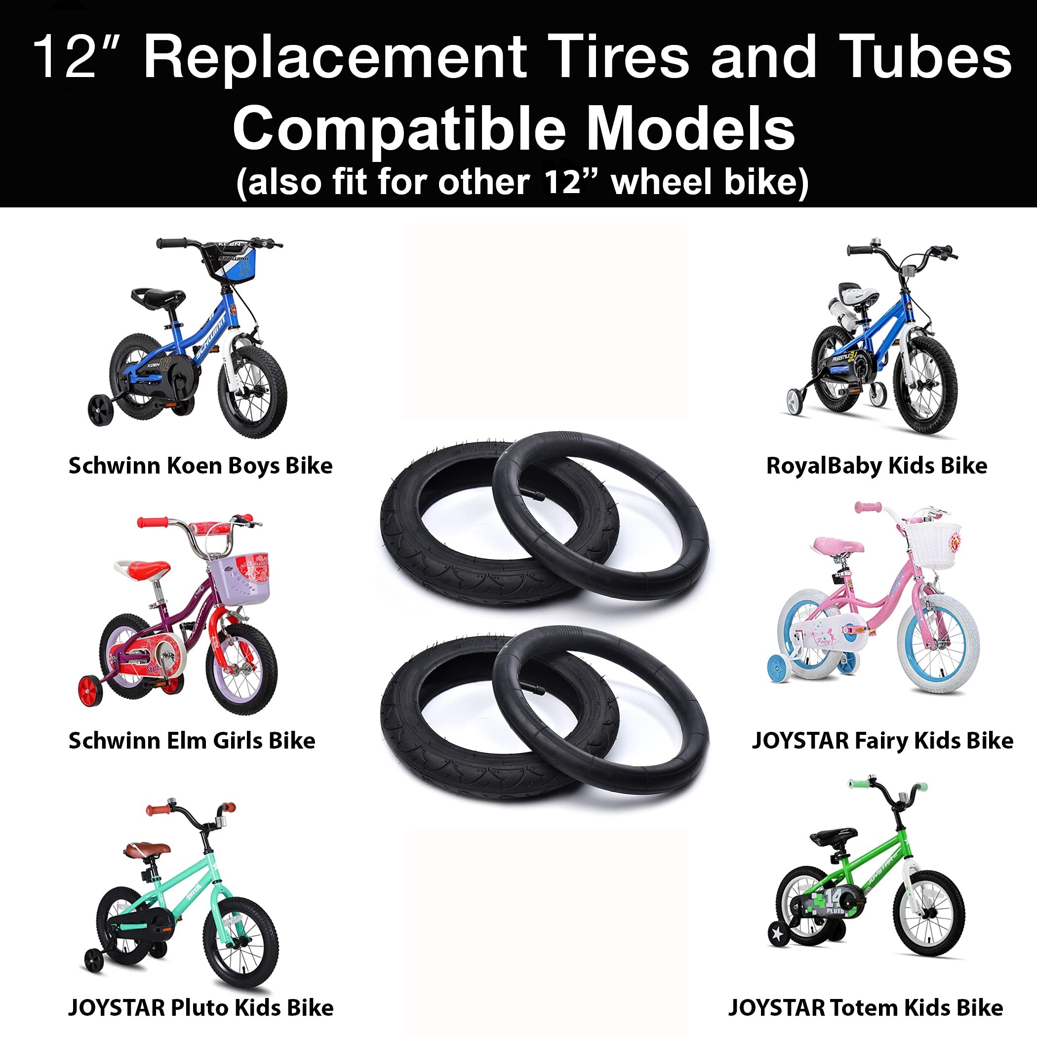 (2 Sets) 12.5    X 2.25 Kids Bike Replacement Tires And Tubes - Compatible With Most 12    Kids Bikes Like Royalbaby, Schwinn, A