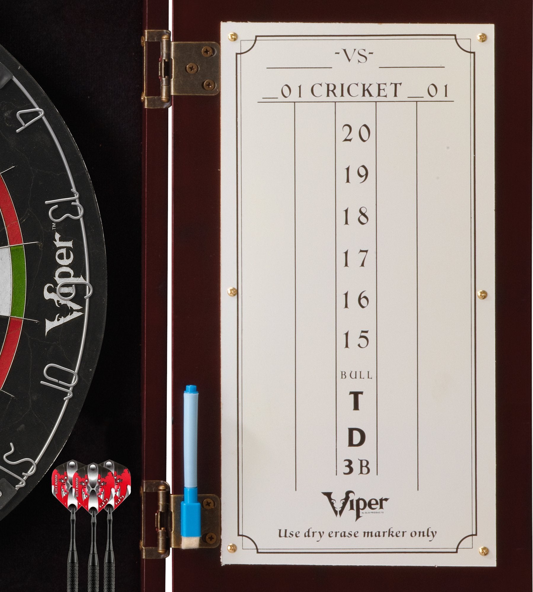 Viper By Gld Products Hudson All-In-One Dart Center: Classic Solid Wood Cabinet & Official Sisal/Bristle Dartboard Bundle: Premi