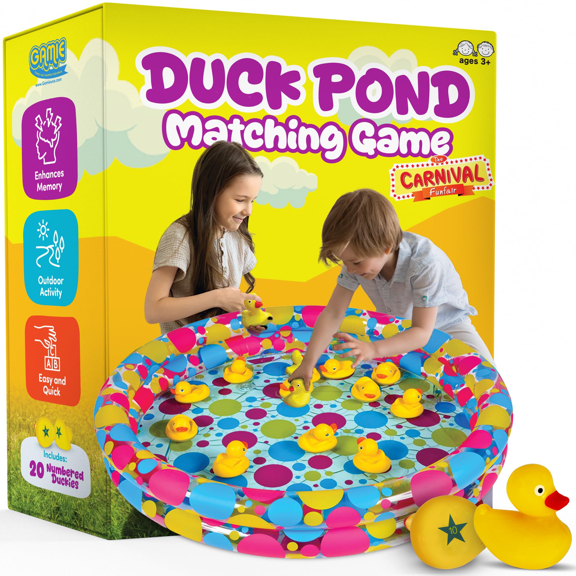 Gamie Duck Pond Matching Game For Kids Includes 20 Plastic Ducks With Numbers And 3    X 6    Inflatable Pool - Fun Memory Game