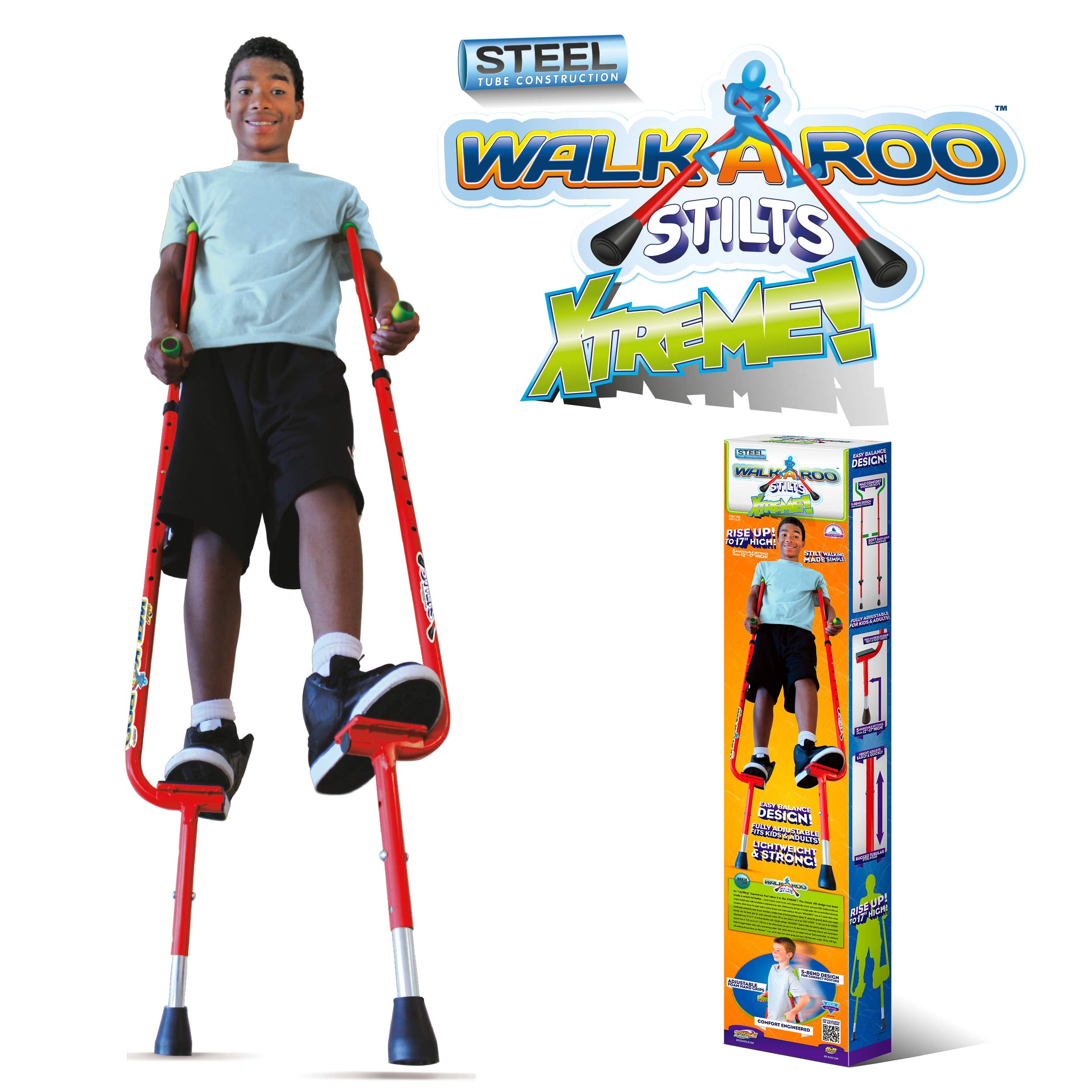 Geospace Original Walkaroo Xtreme Steel Balance Stilts With Height Adjustable Vert Lifters For Outdoor/Indoor Active Play & Exer
