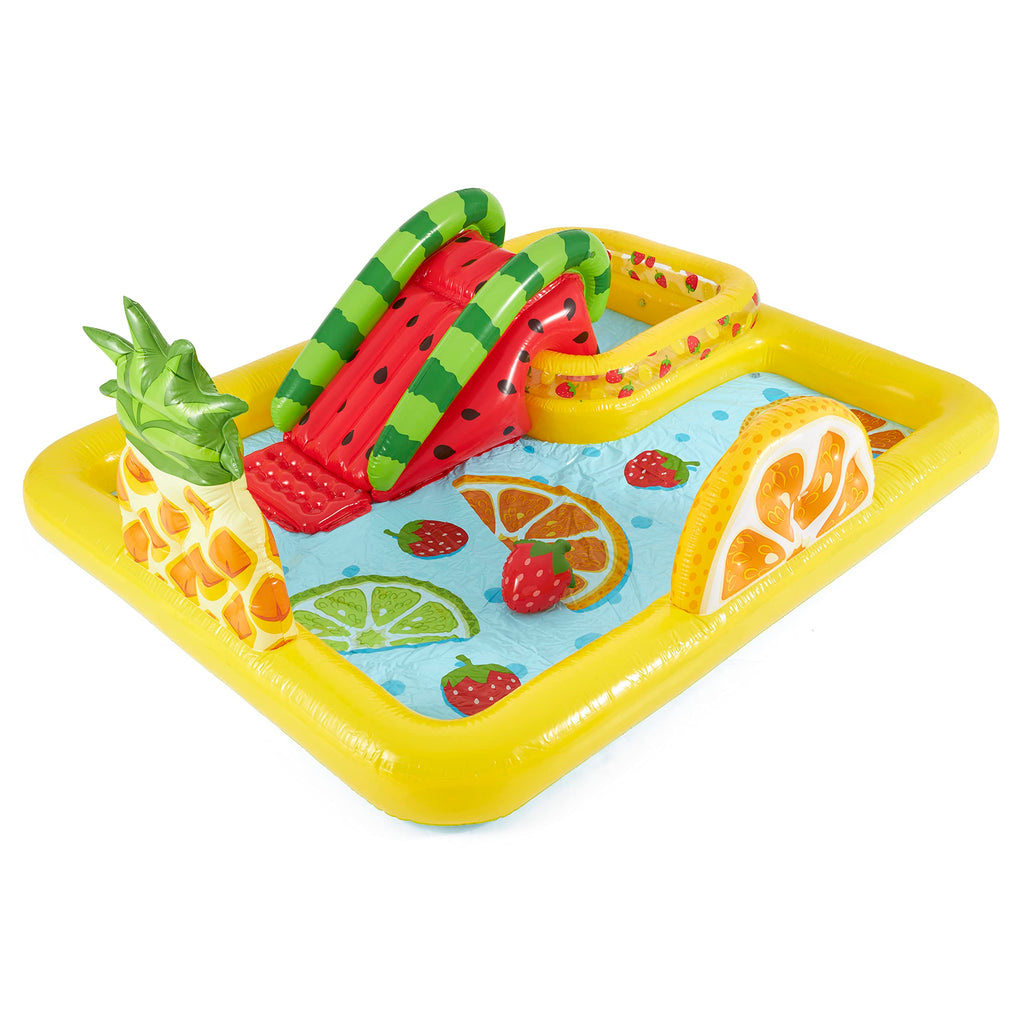 Intex 57158Ep Fun'N Fruity 8Ft X 6.25Ft X 4In Outdoor Inflatable Kiddie Pool Water Play Center With Water Slide, Sprinklers And