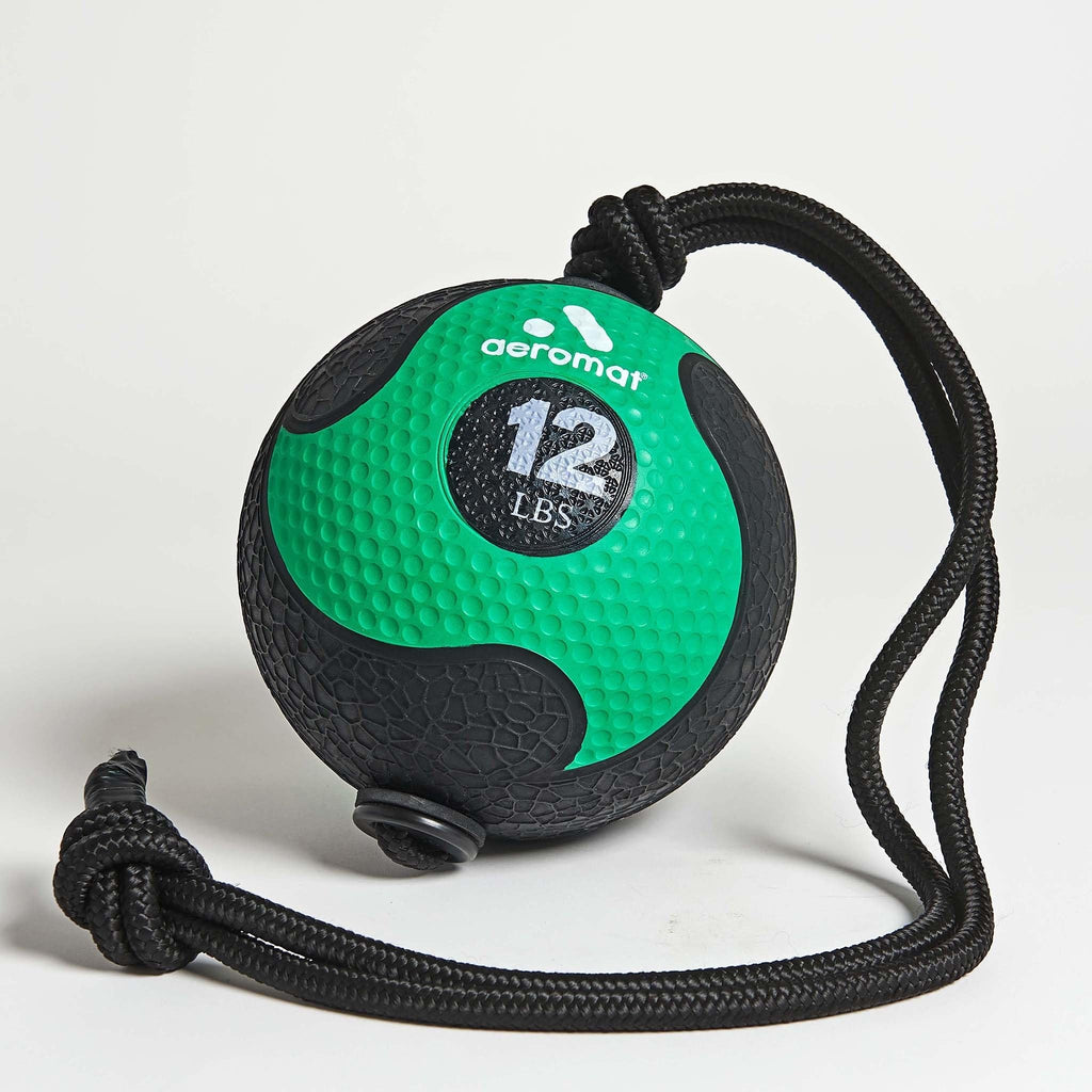 Aeromat Elite Power 39'' Rope 12 Lb Medicine Balls For Exercise - 9'' Dia Workout Ball, Weighted Balls For Exercise, Weight Ball