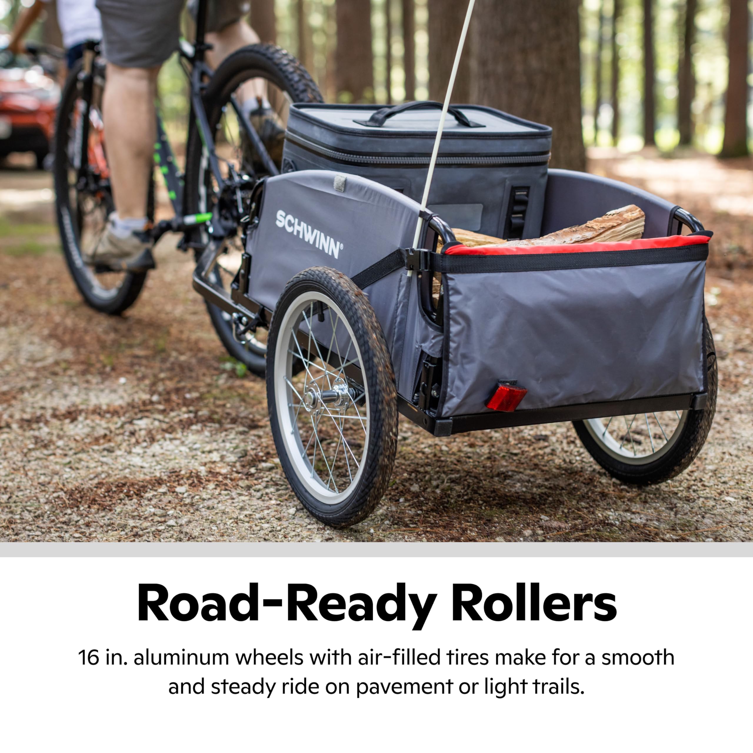 Schwinn Daytripper Bike Cargo Trailer, Holds up to 100 lb, Universal Coupler, Folding Frame, Quick-Release Wheels, 16-Inch Air-F