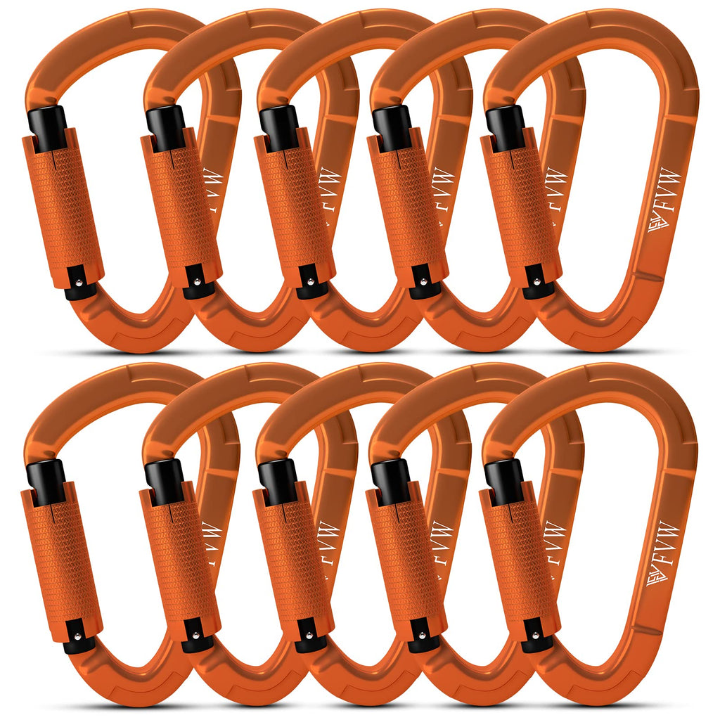 Fvw 10 Pieces Heavy Duty Climbing Carabiners, 25Kn Auto Locking Rock Climbing Carabiners Clips For Hammocks, Swing, Locking Dog 
