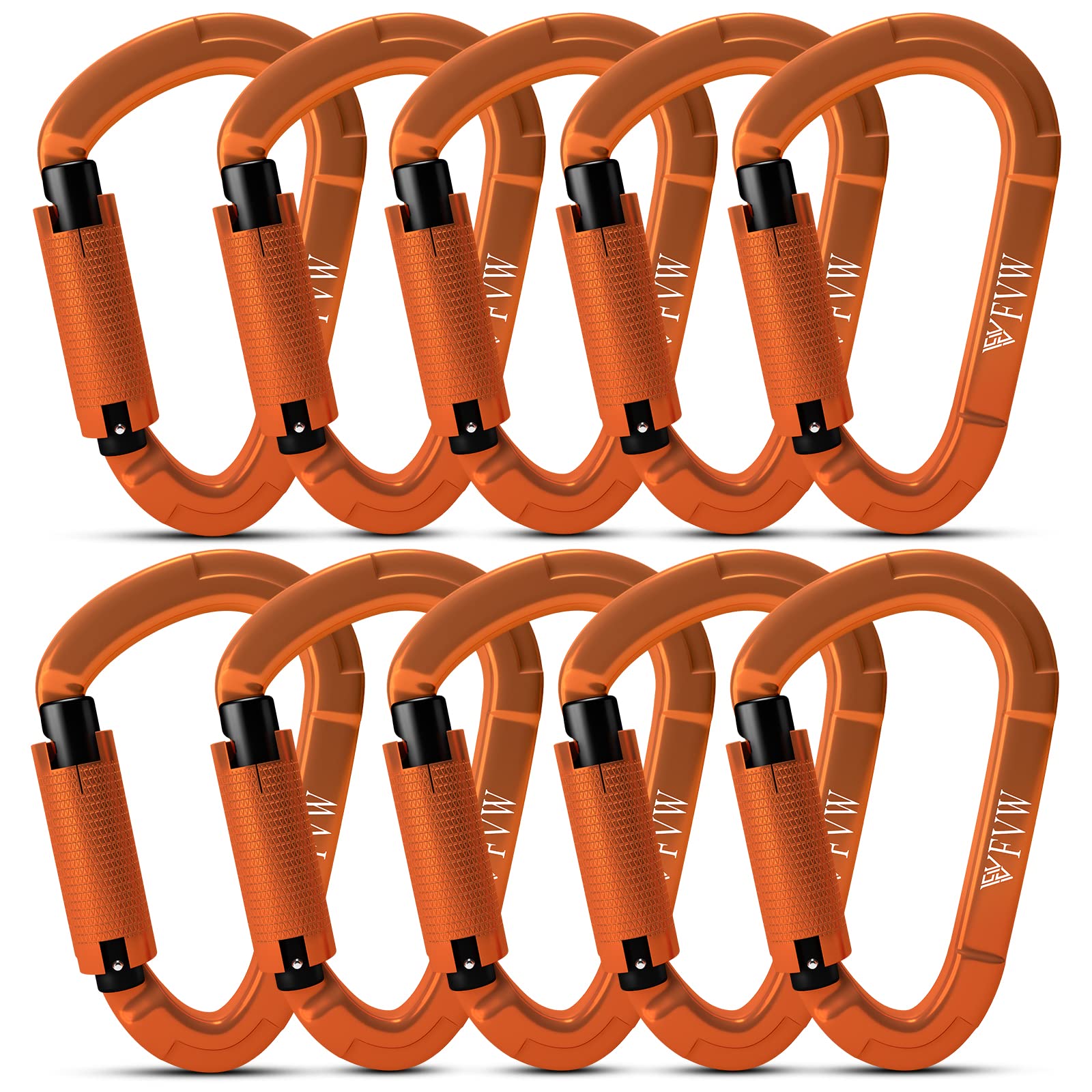 FVW 10 Pieces Heavy Duty Climbing Carabiners, 25KN UIAA Certified Auto Locking Rock Climbing Carabiners Clips for Hammocks, Swin