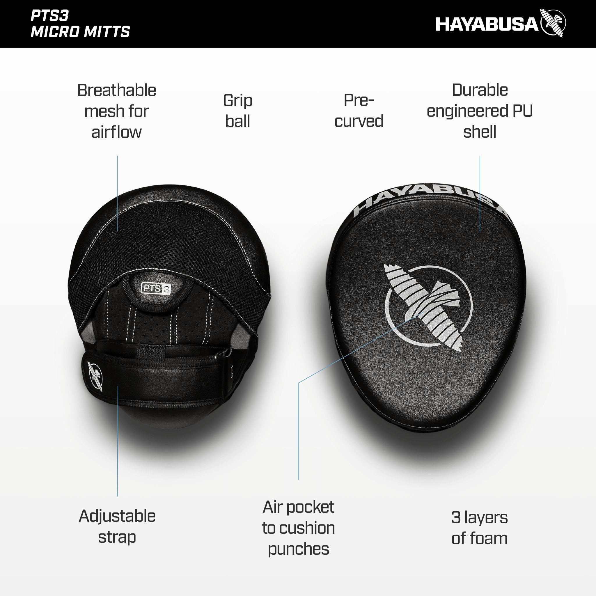 Hayabusa Pts 3 Focus Mitts Pair - Black, Micro