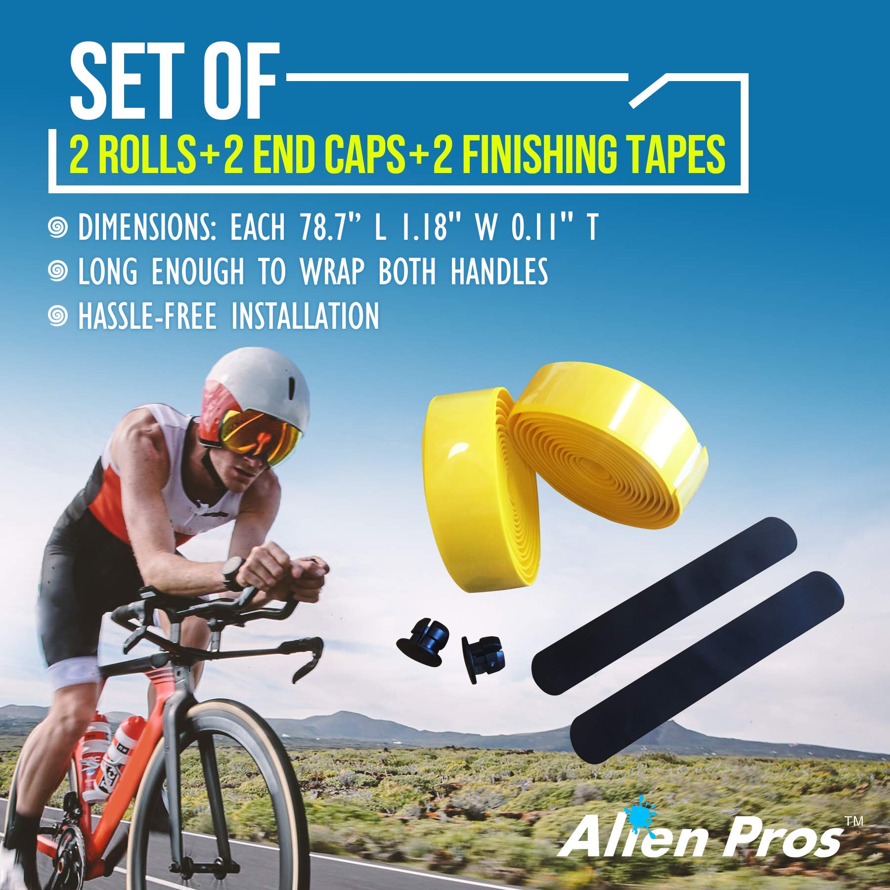 Alien Pros Bike Handlebar Tape Eva (Set Of 2) Yellow - Enhance Your Bike Grip With These Bicycle Handle Bar Tape - Wrap Your Bik