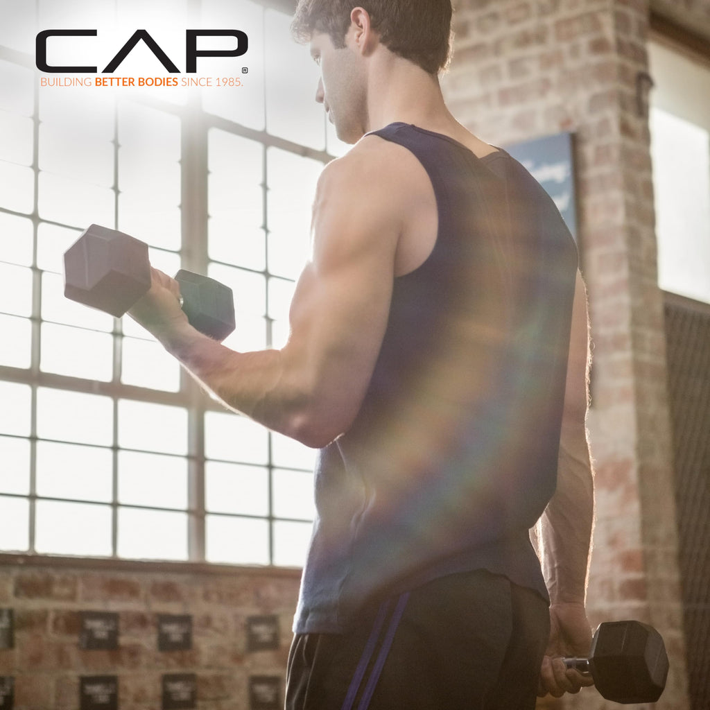CAP Barbell 85 LB Rubber Coated Hex Dumbbell Hand Weight - Pair | Chrome Handle