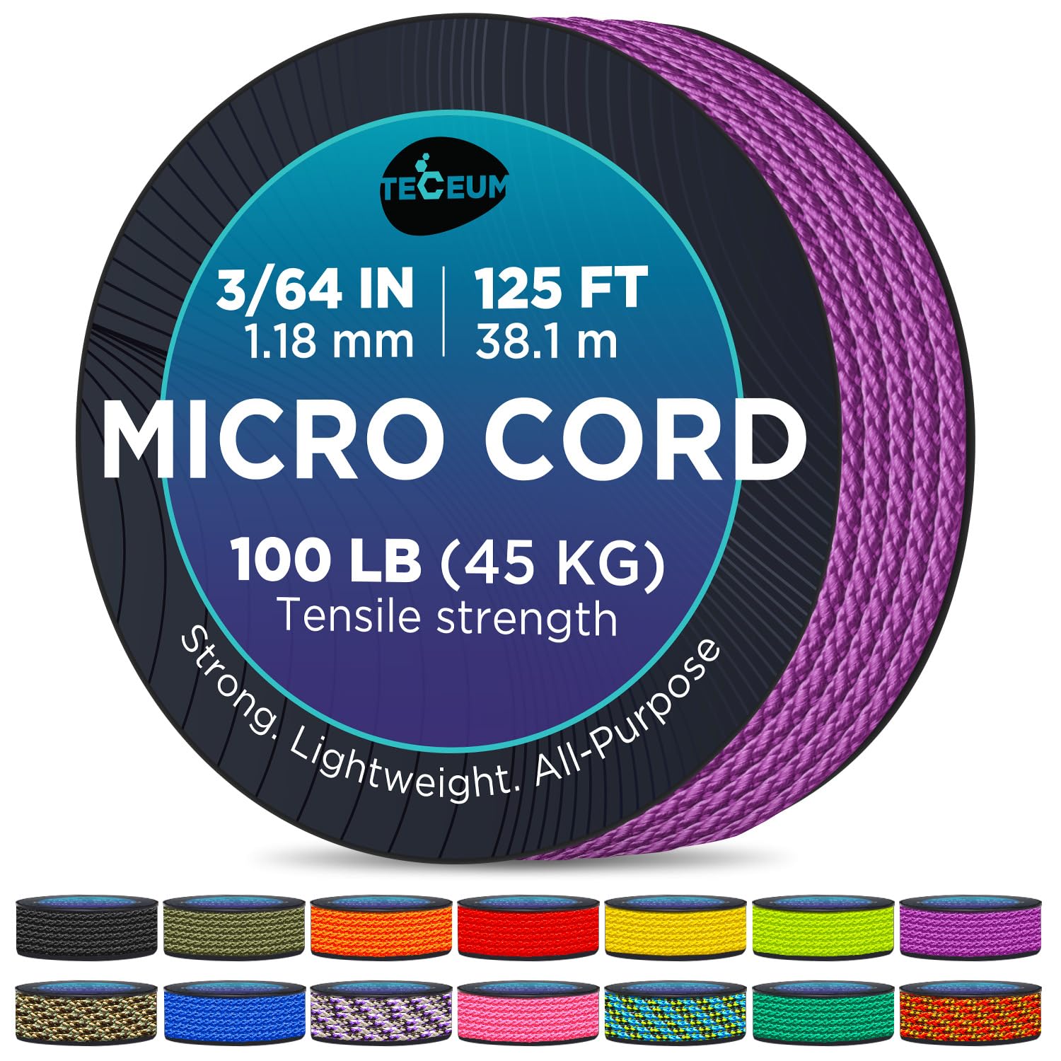 Teceum Micro Paracord - Purple - 1.18 Mm X 125 Ft - Micro Utility Cord - Thin Braided Paracord Rope Nylon Polyester - Wind Chime