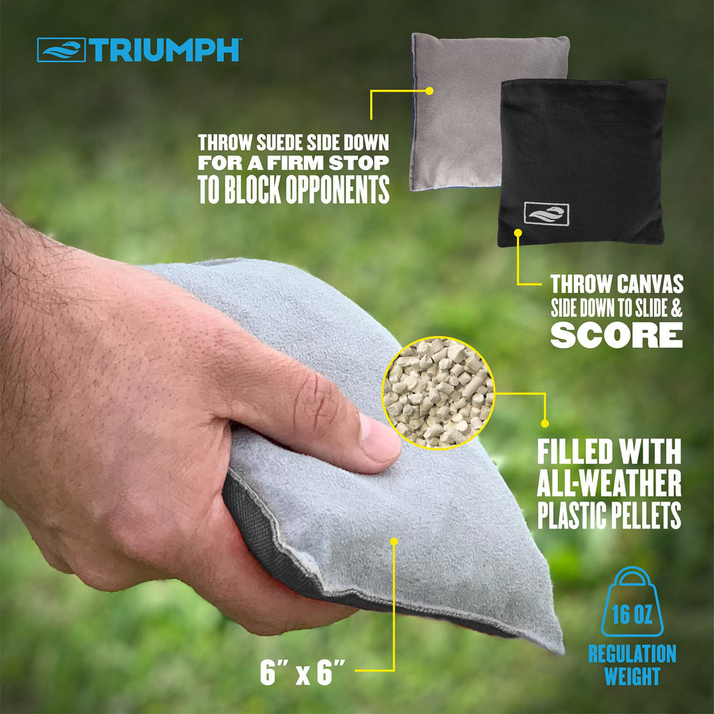 Triumph LED 2x4 Blue/Grey Cornhole Set - Regulation Light-Up Bag Toss Boards with 8 Weather-Resistant Bean Bags - Durable All-Wo