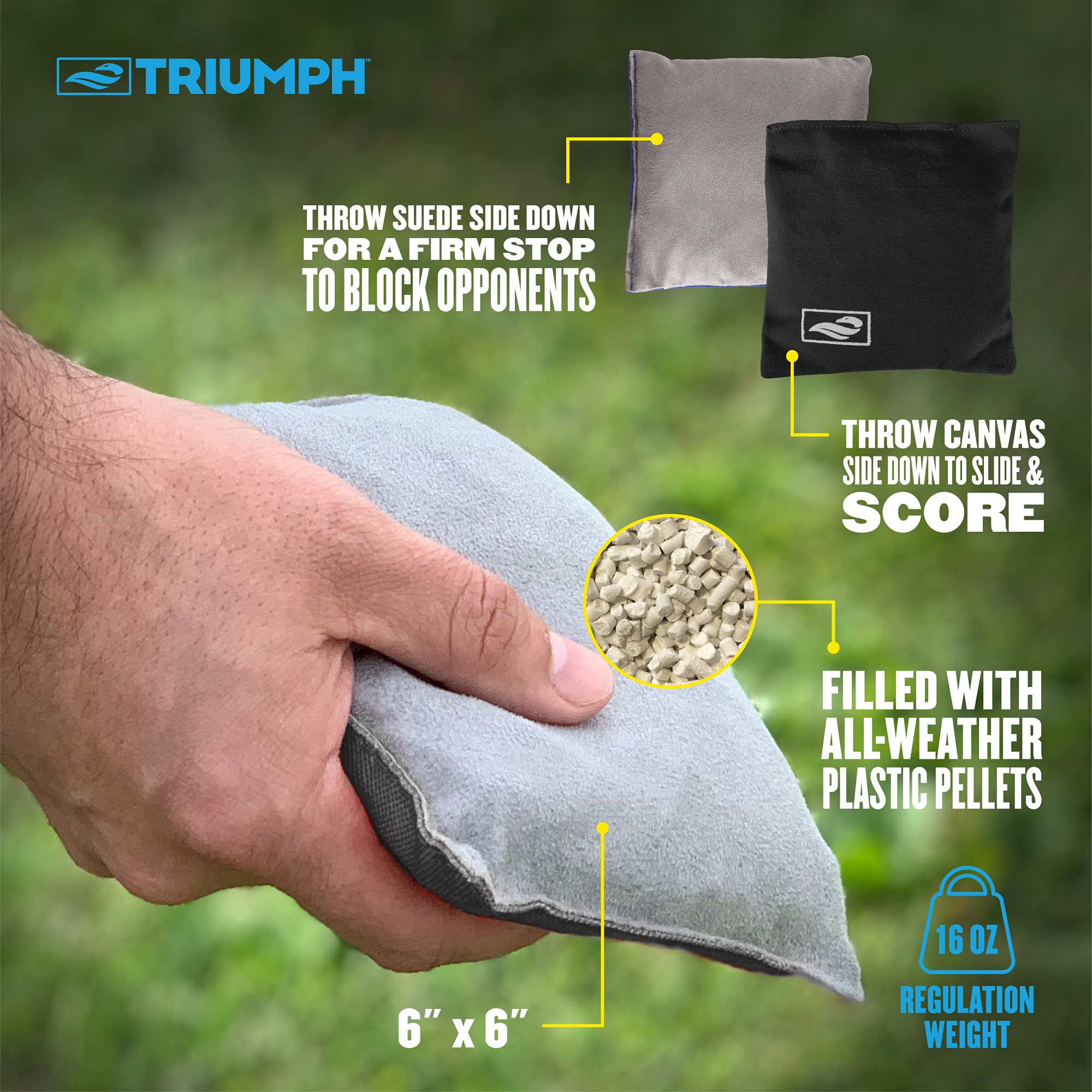 Triumph LED 2x4 Blue/Grey Cornhole Set - Regulation Light-Up Bag Toss Boards with 8 Weather-Resistant Bean Bags - Durable All-Wo