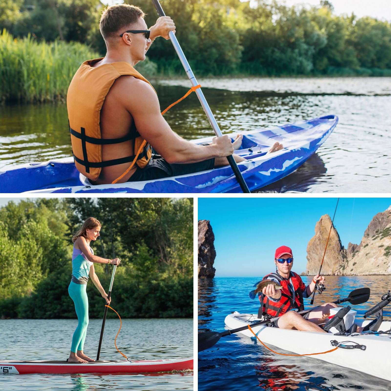Nvaav 1/2/4 Pack Kayak Paddle Board Tether Leash Stretchable Strap Lanyard Rope, 3.3-7 Feet With Carabiner For Sup Kayaking Boat