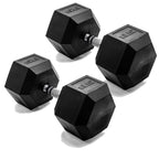 CAP Barbell 85 LB Rubber Coated Hex Dumbbell Hand Weight - Pair | Chrome Handle