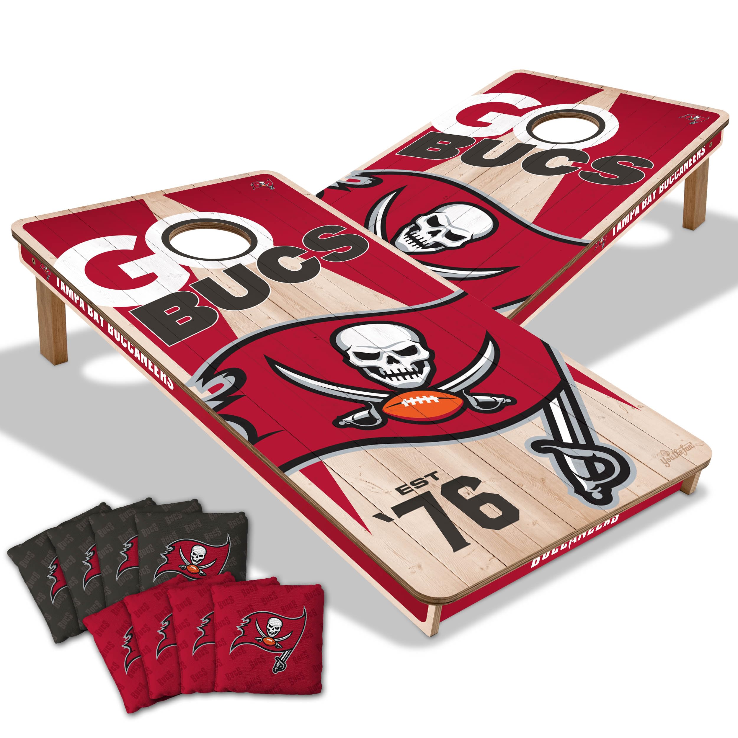 YouTheFan NFL Tampa Bay Buccaneers 2 x 4 Professional Wood Cornhole Game with Logo Bags