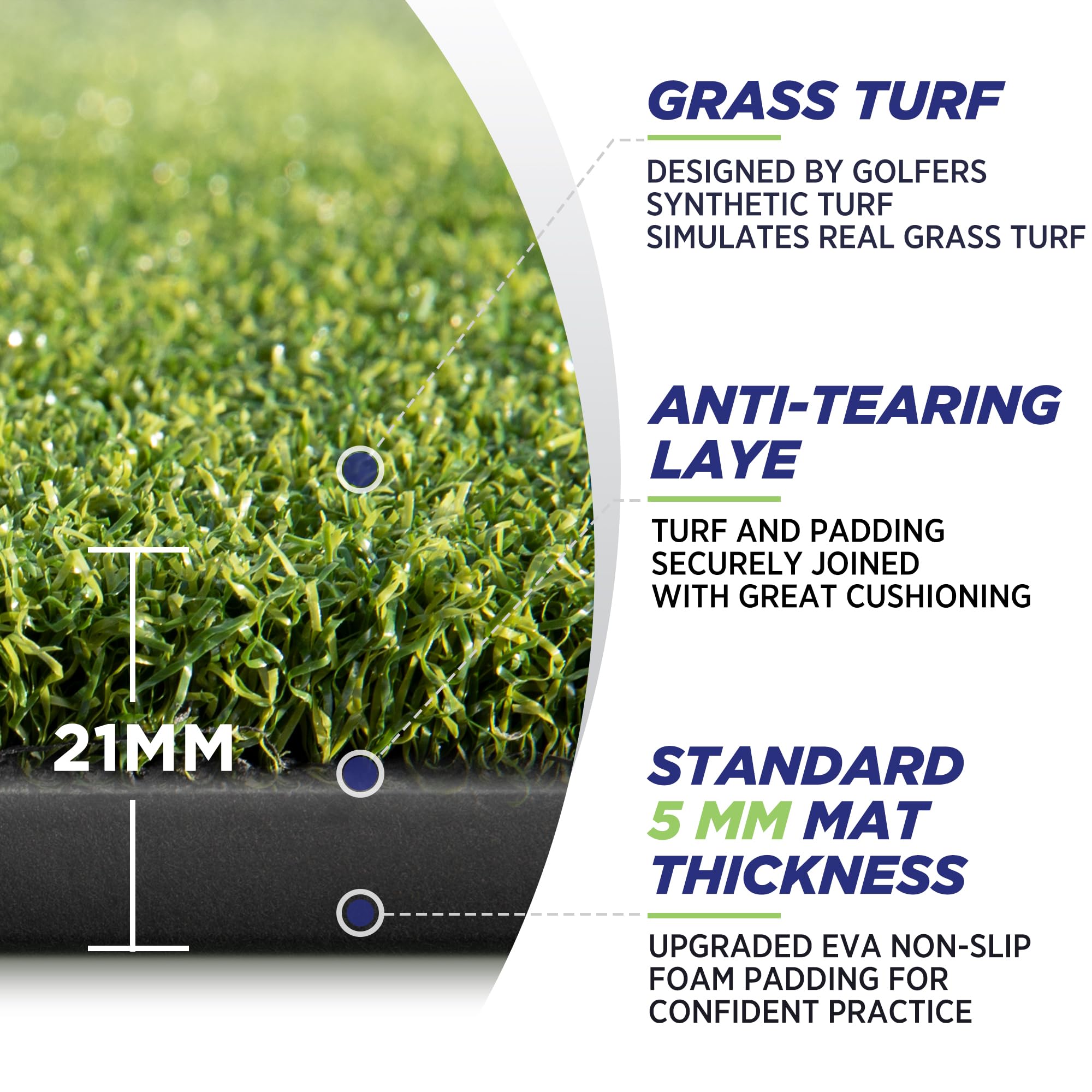Golfguru Golf Mat, 5X4Ft 21Mm Artificial Turf Golf Hitting Mats Practice With 10 Golf Balls, 9 Golf Tees, Golf Hitting Practice