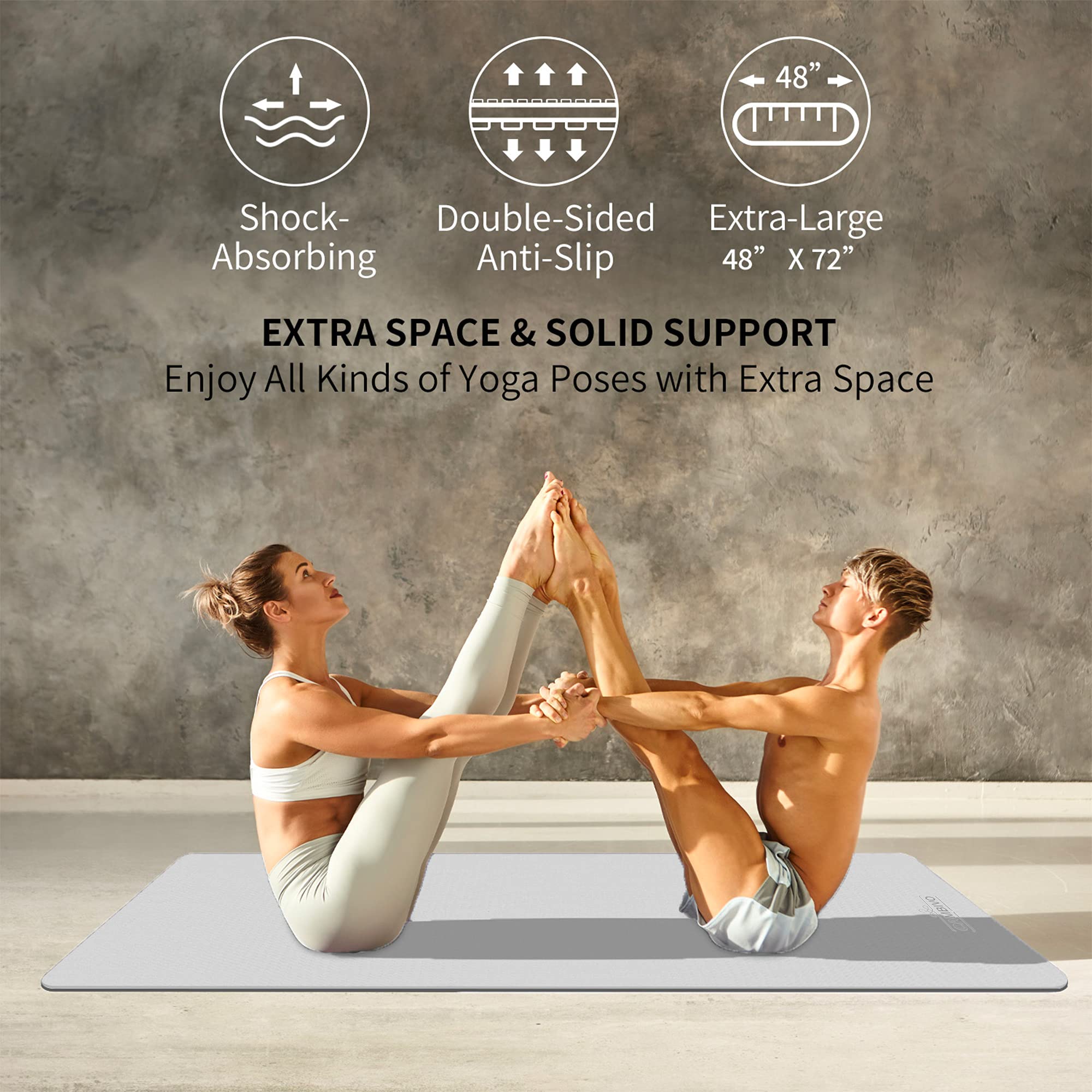 Cambivo Large Yoga Mat For Men And Women 1/4 Inch Thick, 72'' X 48'' Extra Wide Workout Mat, Exercise Fitness Tpe Mat For Home G