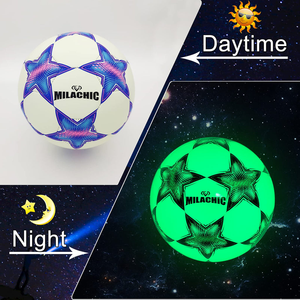 Milachic Soccer Ball Size 5, Glow In The Dark Soccer Ball, Glowing Light Up Soccer Gifts For Girls Boys Indoor Outdoor Use