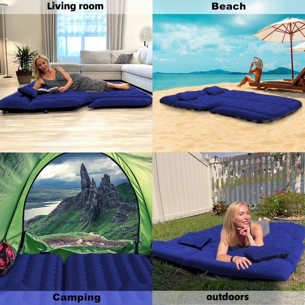 Umbrauto Suv Camping Air Mattress: Inflatable Car Bed For Back Trunk Sleeping With Air Pump, Flocking Surface, Heavy-Duty 210T B