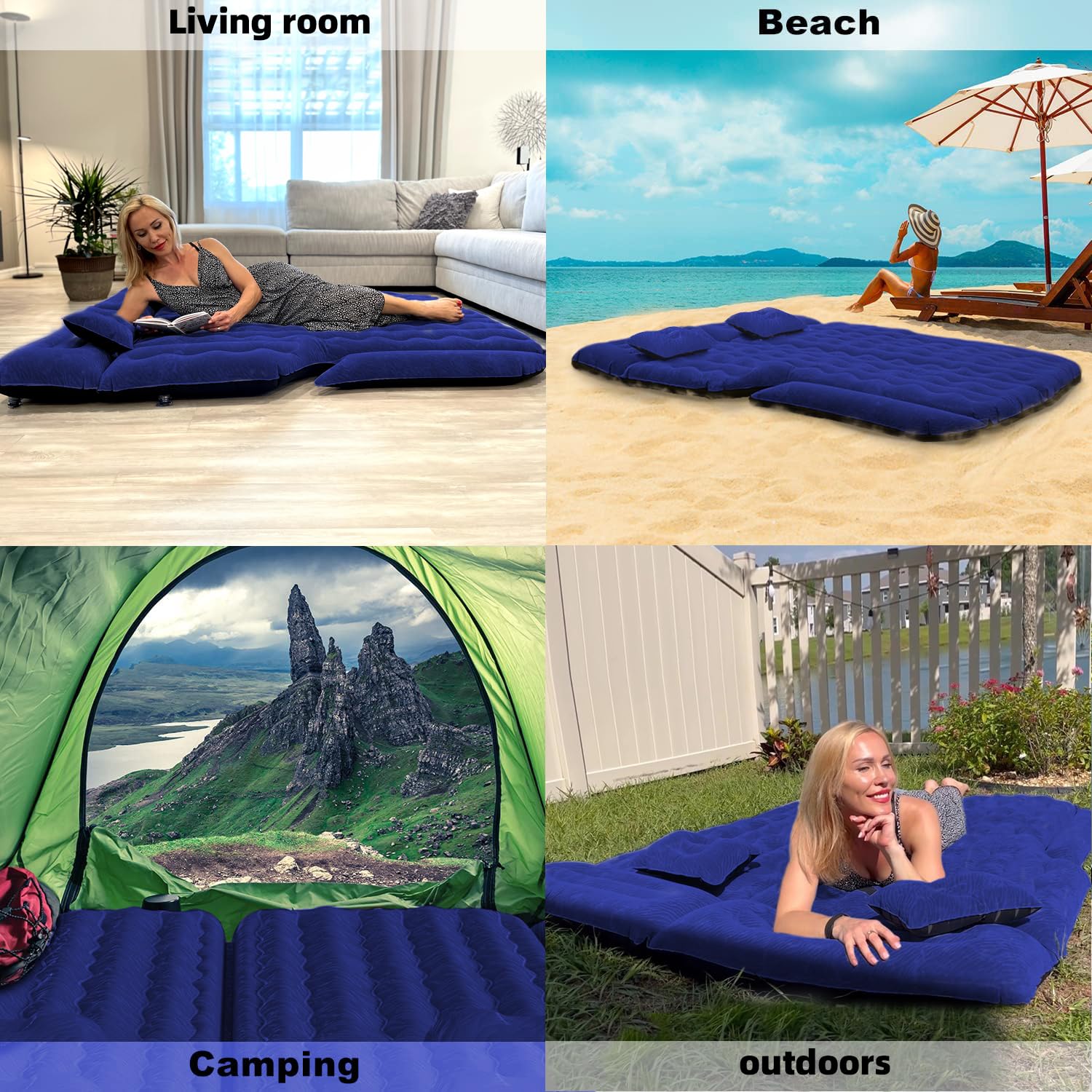 Umbrauto Suv Camping Air Mattress: Inflatable Car Bed For Back Trunk Sleeping With Air Pump, Flocking Surface, Heavy-Duty 210T B