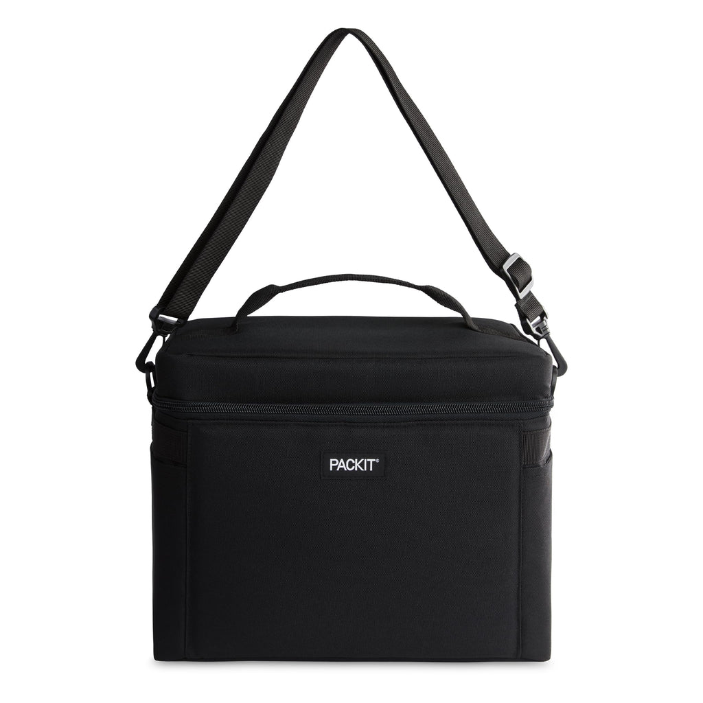 PackIt Freezable Newport Cooler, Black, Collapsible, Reusable, Built with ECOFREEZE Technology, Wide Top Opening, Double Zip Clo