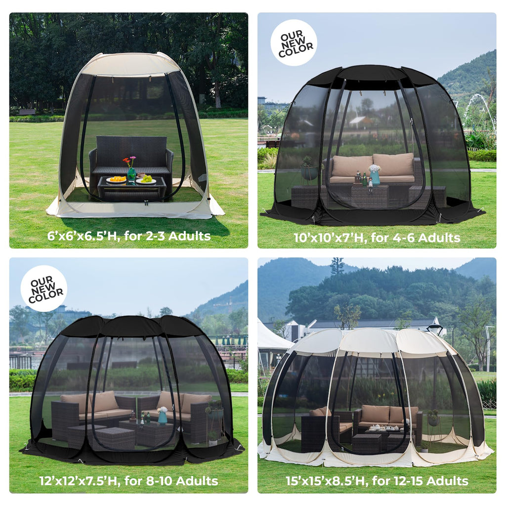 Alvantor Pop Up House Tent, Outdoor Canopy Tent With Uv Resistant, Easy Up Foldable Screen House For Camping Garden, Black, 12 X
