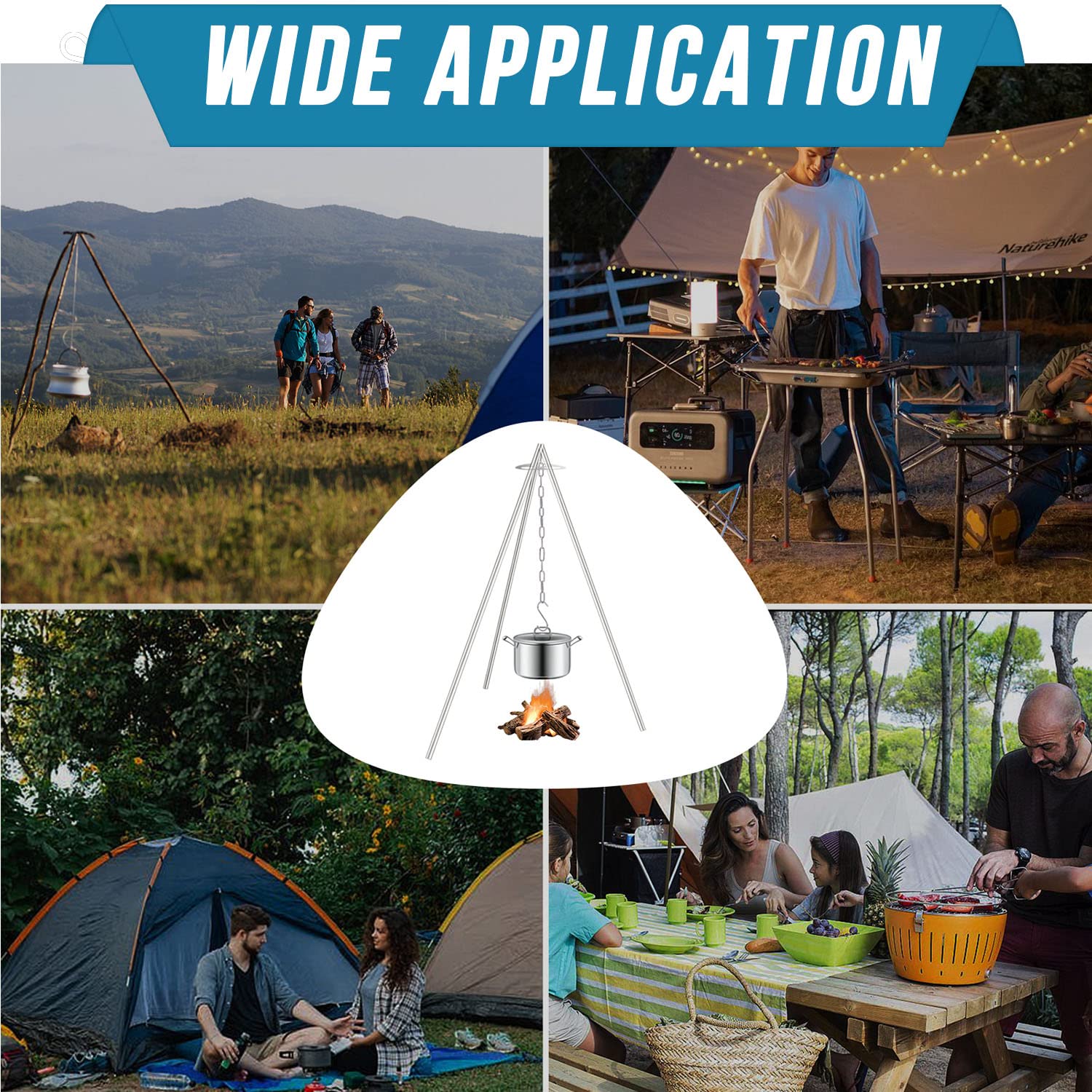 Burtok Camping Tripod For Cooking, Newest Survival Cooking Gear, Stainless Steel Cooking Tripod For Campfire, Campfire Cooking A