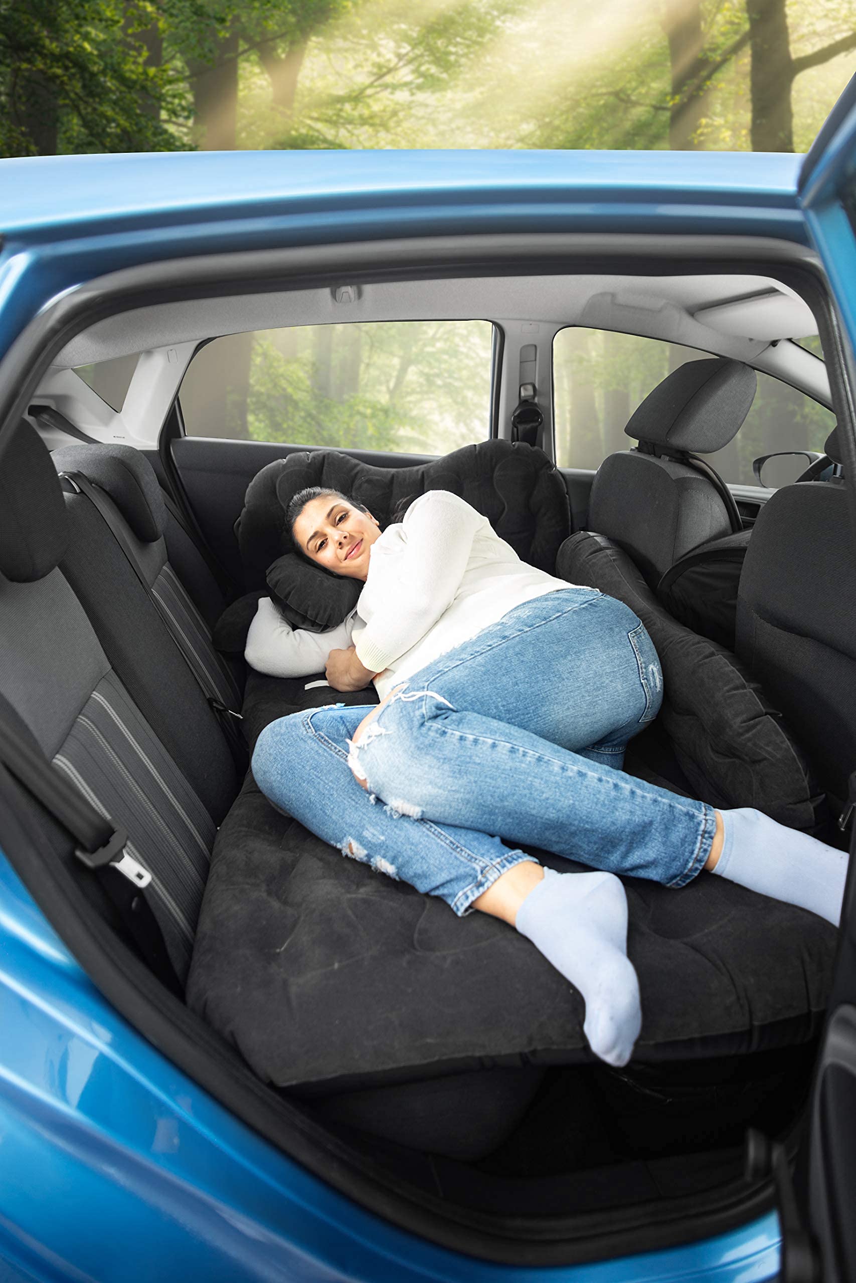 Zento Deals Inflatable Air Mattress For Car - Portable Travel Bed With Pillows For Camping, Sleeping Outdoors - Universal For Su