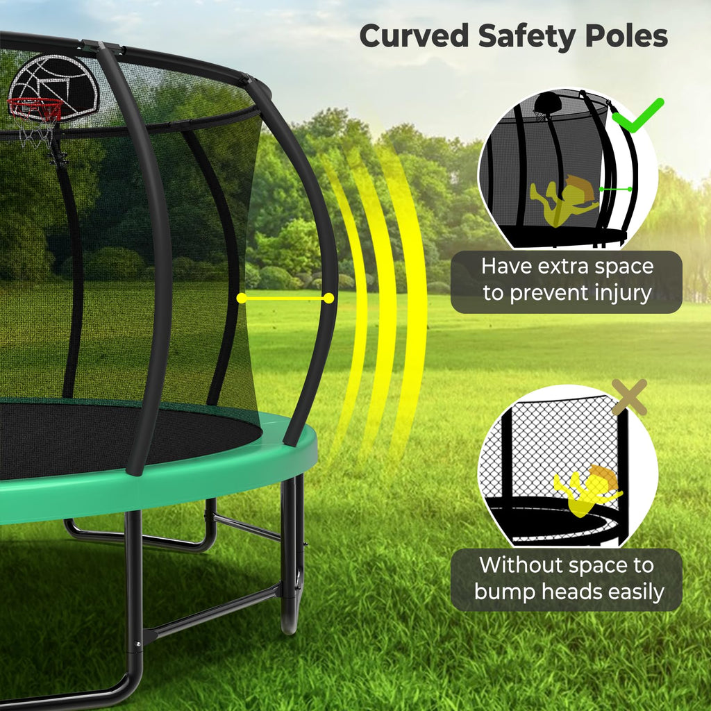Lyromix 15FT Outdoor Trampolines for Kids and Adults, Pumpkin Trampolin with Curved Poles, Recreational Trampolin with Basketbal